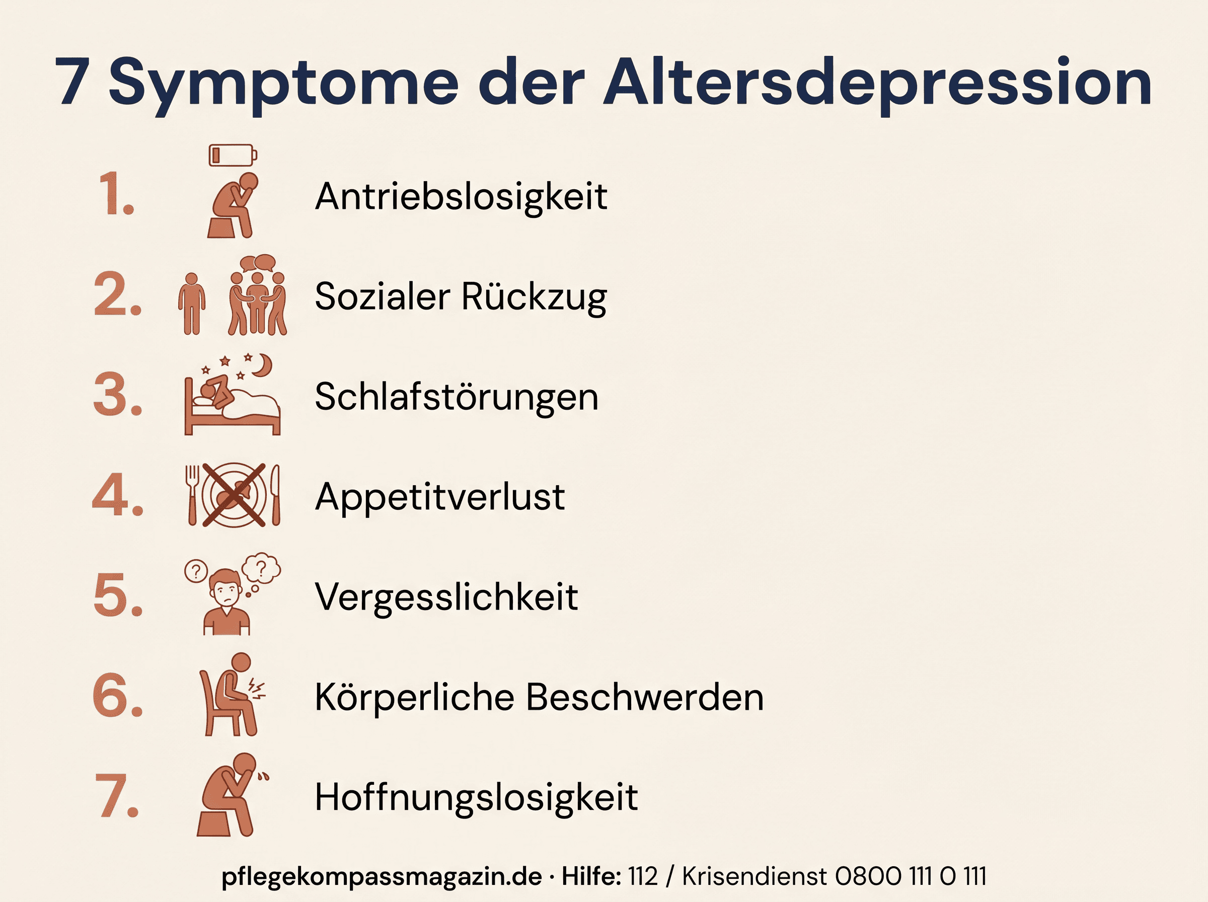 Infografik: 7 Symptome der Altersdepression — von Antriebslosigkeit bis Hoffnungslosigkeit