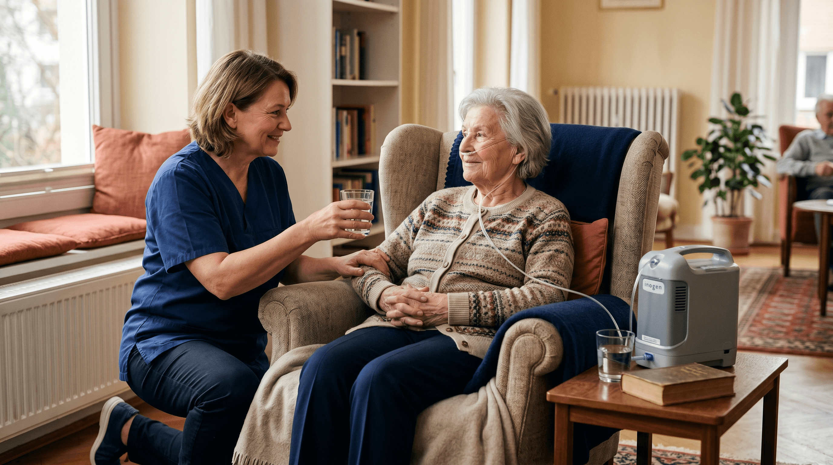 Älterer Mensch mit COPD und Sauerstoffversorgung zu Hause — wenn Atemnot zum Pflegebedarf wird
