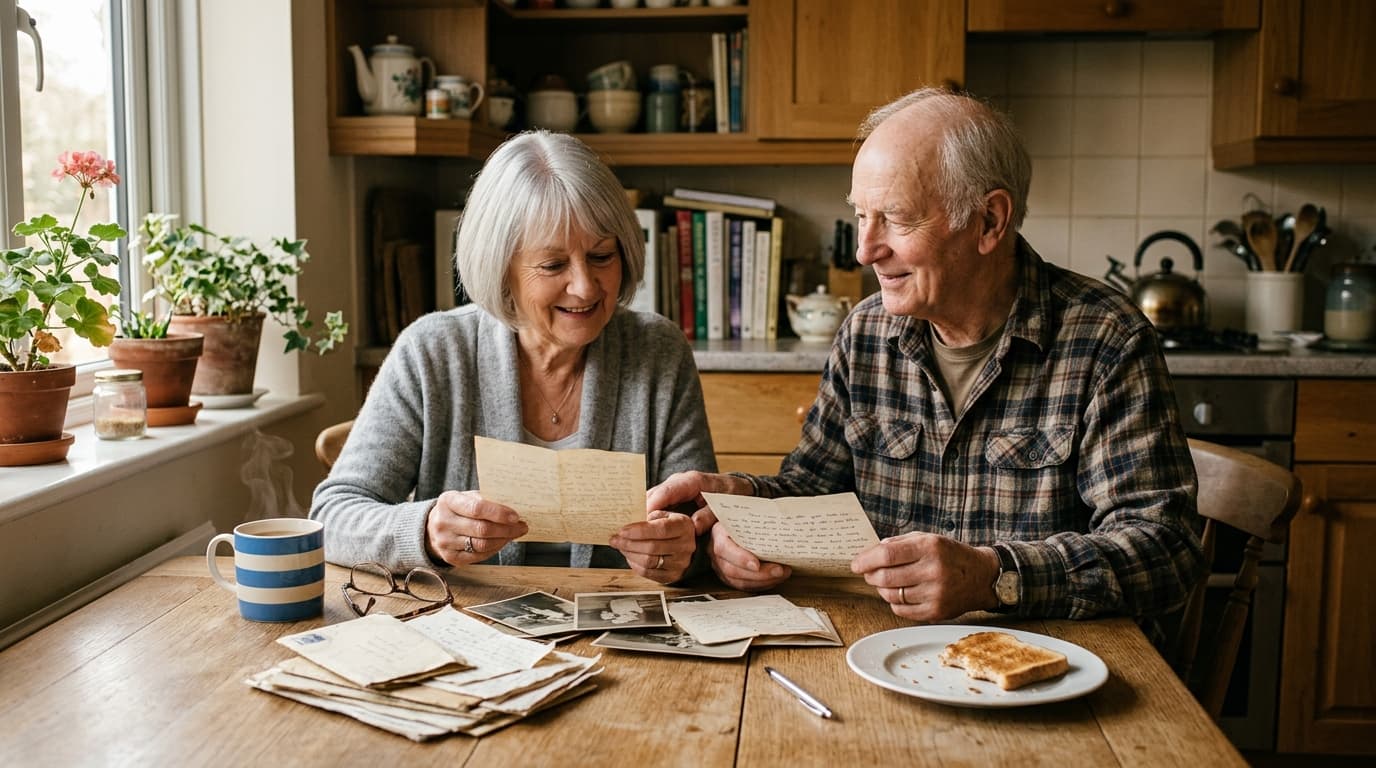 Pflegegrad 3 und die 599 Euro Pflegegeld — Seniorin mit Pflegegeldbescheid am Küchentisch
