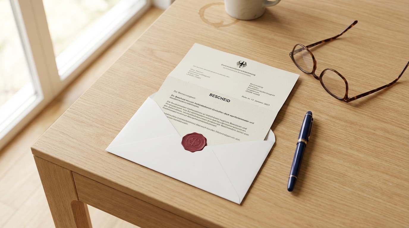 Offizieller Brief auf einem Schreibtisch mit Brille und Kugelschreiber – Pflegegeld rückwirkend beantragen