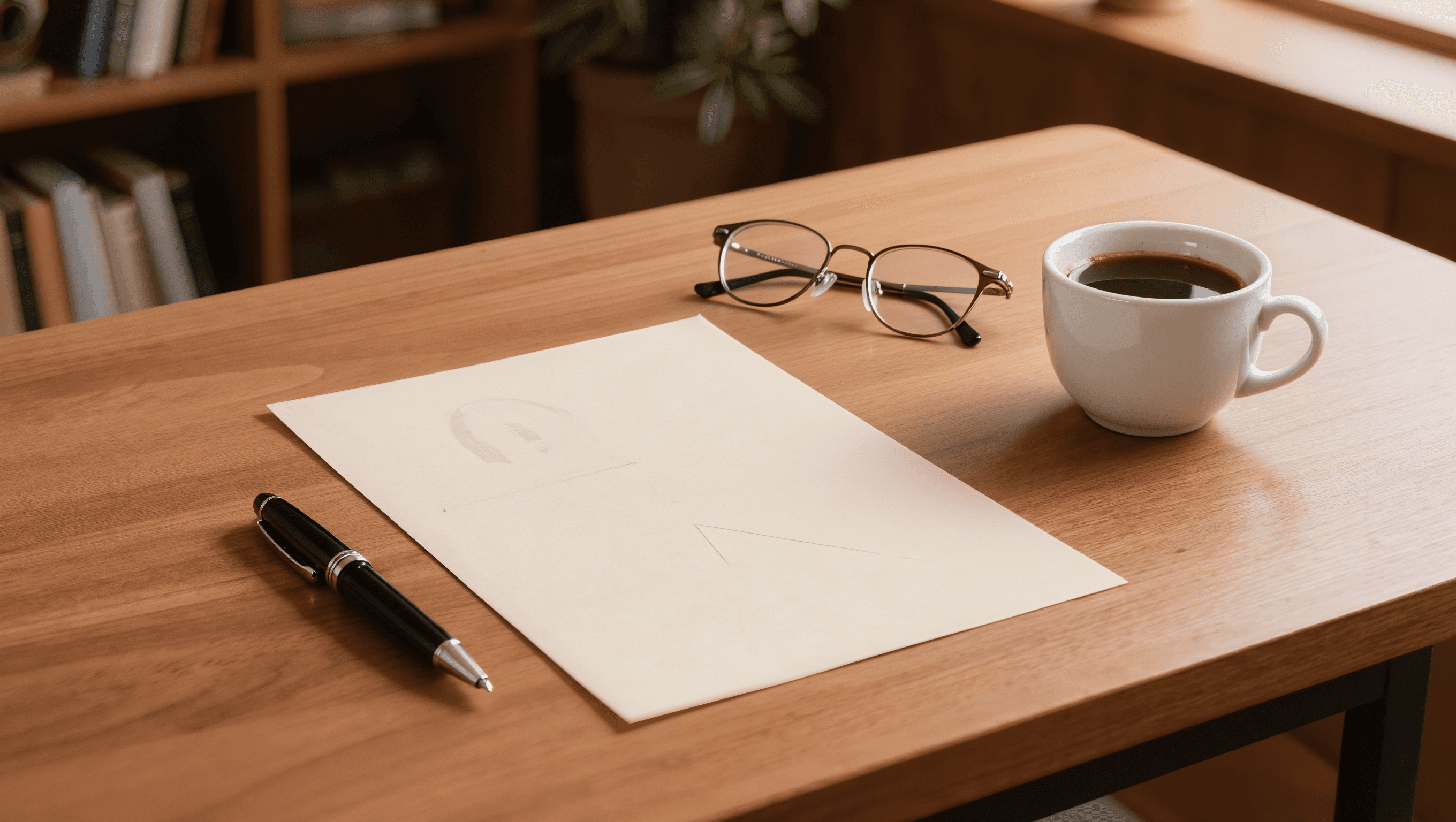 Gedruckter Brief auf cremefarbenem Papier mit Stift und Kaffee auf Holzschreibtisch — Pflegezeit schriftlich anmelden