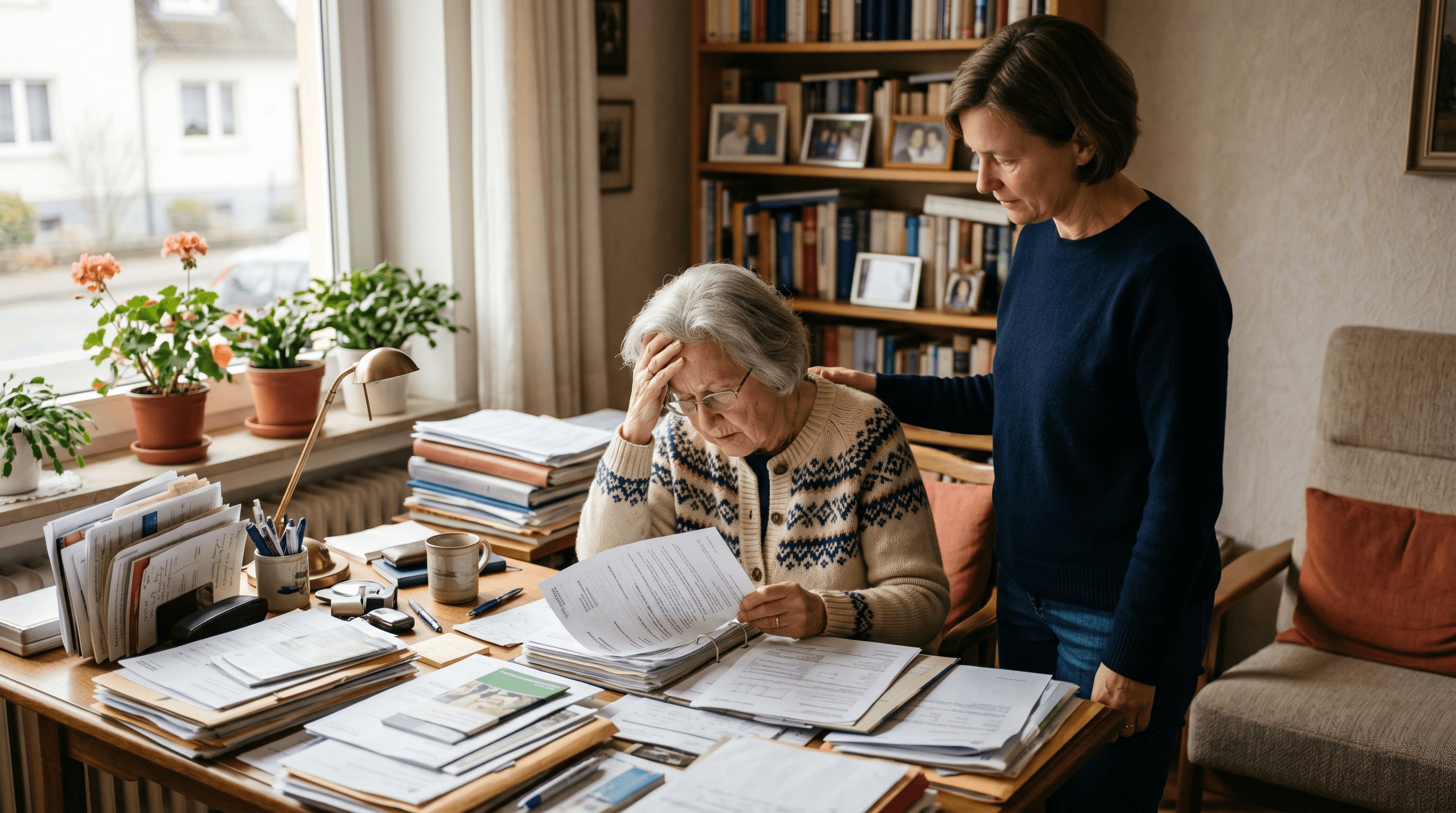 Schreibtisch mit verstreuten Notizen und Erinnerungszetteln — ADHS und Pflegegrad