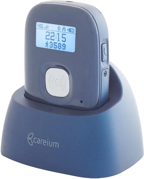 Abby — Mobiles Notrufgerät von Careium mit GPS-Ortung und Ladestation