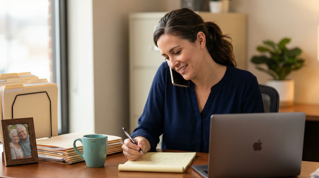 Freundliche Pflegekompass-Beraterin mit Headset — wir sind persönlich für Sie da