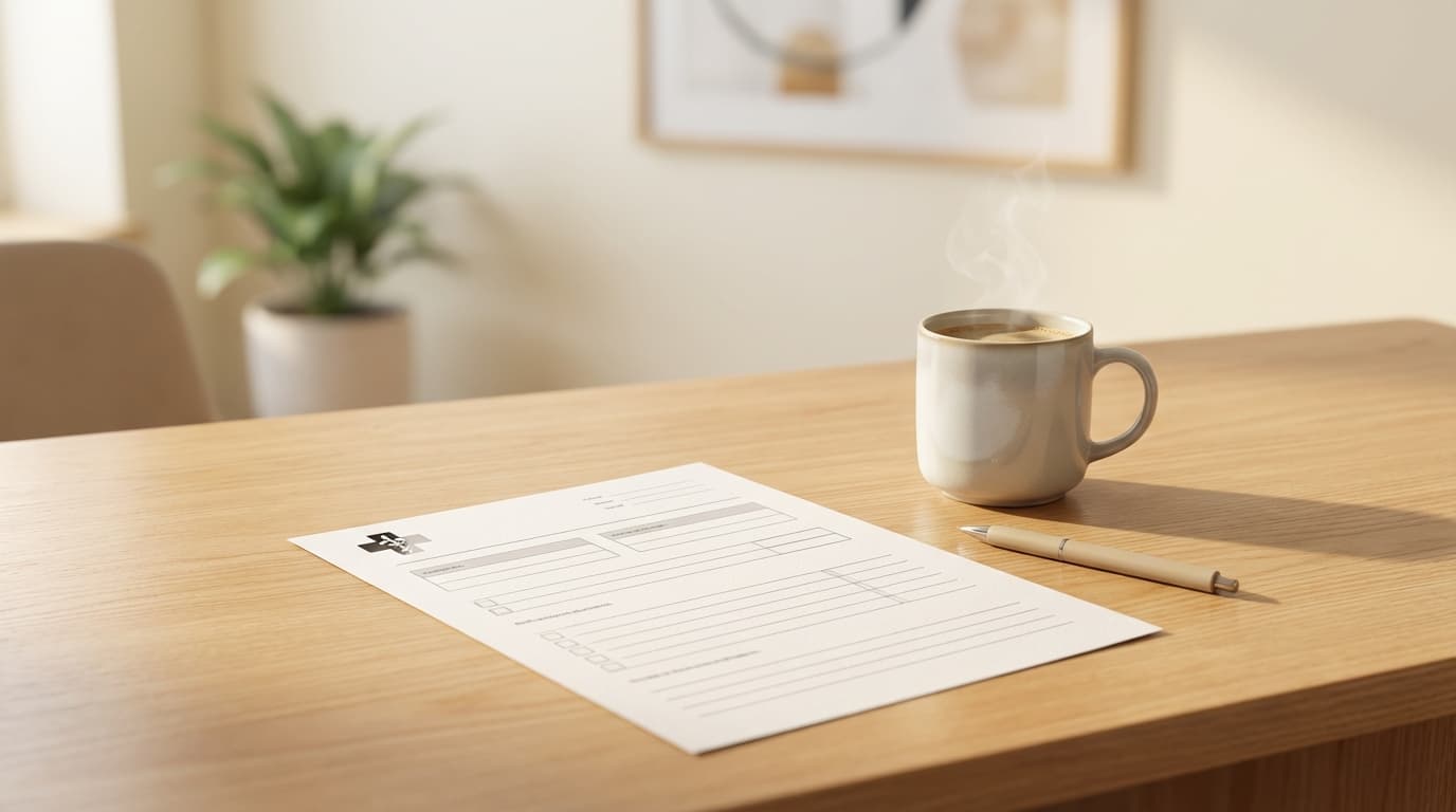 Unterlagen und Checkliste auf einem Schreibtisch – Vorbereitung für Pflegekasse bei Krankenhausaufenthalt