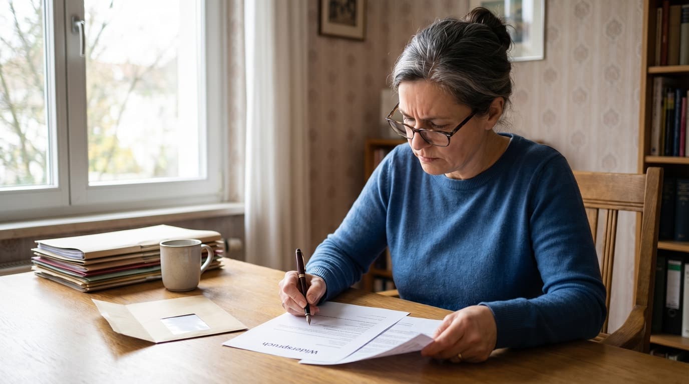 Pflegegrad Widerspruch einlegen — Frau schreibt einen Widerspruchsbrief an ihre Pflegekasse