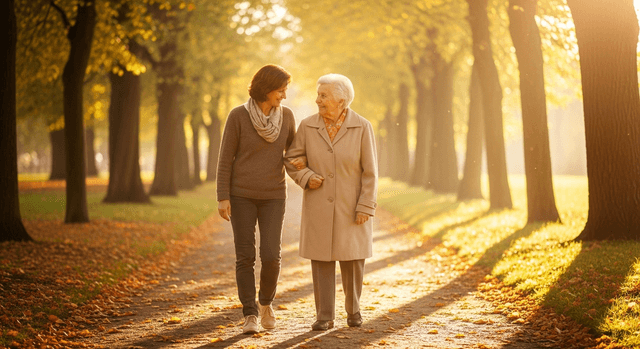 Mutter und Tochter beim Spaziergang