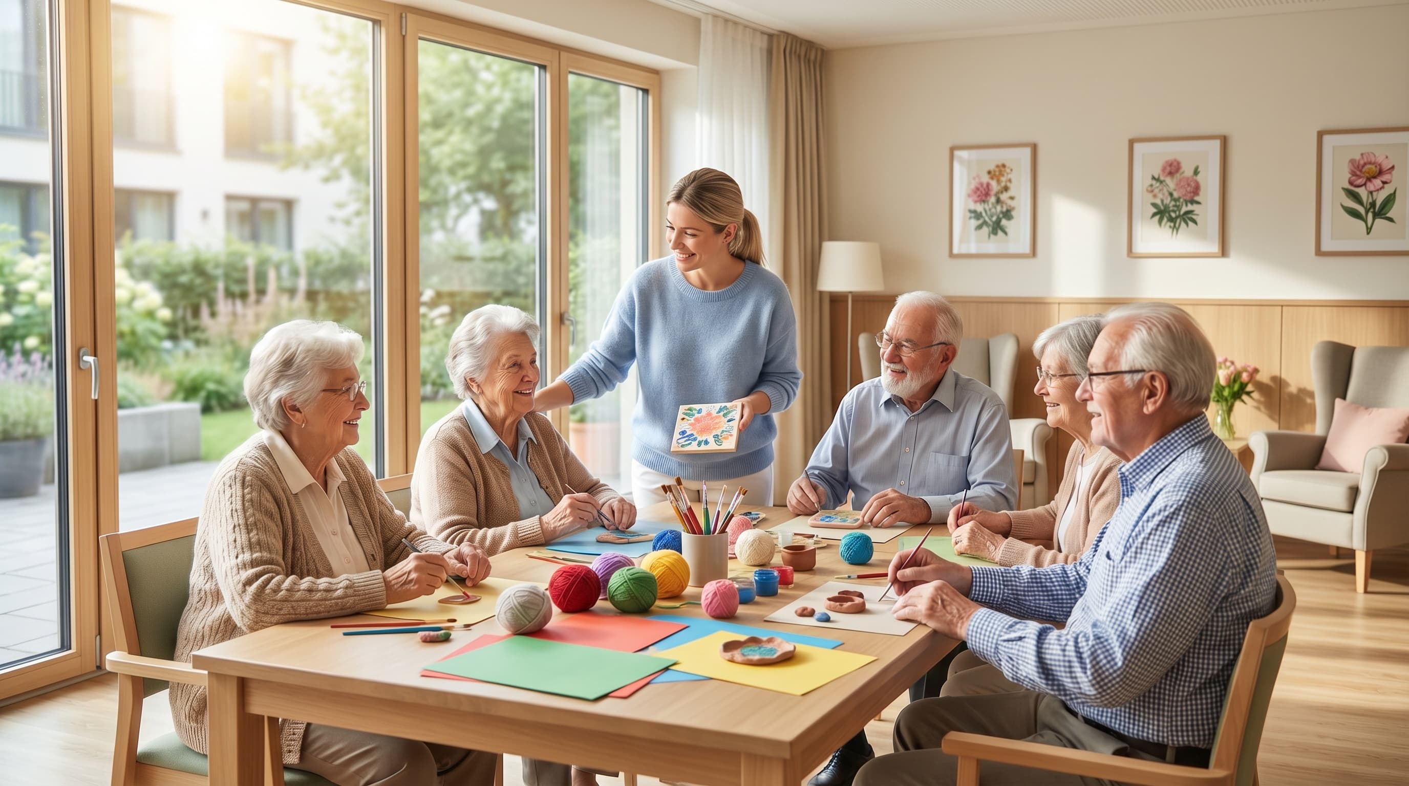 Tagespflege Kosten 2026 — Senioren in einer Tagespflege-Einrichtung bei gemeinsamen Aktivitäten