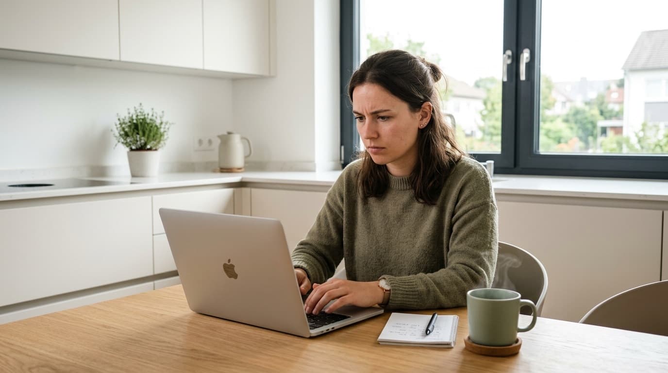 Frau füllt Antrag auf Verhinderungspflege am Laptop aus — Schritt-für-Schritt-Anleitung
